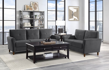 Homelegance Dunleith Loveseat in Gray Velvet with Tufted Detail 9348GRY-2