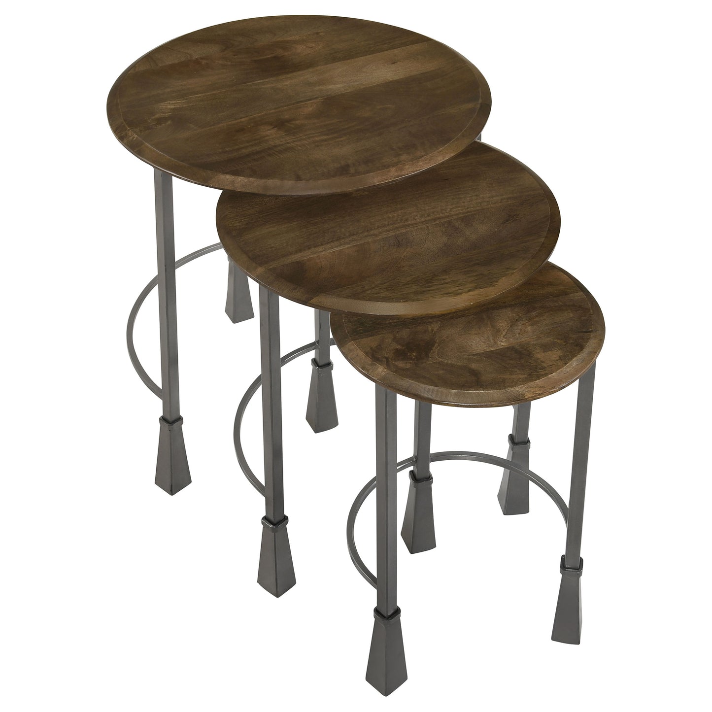 Deja 3-piece Round Nesting Table Set Natural and Gunmetal