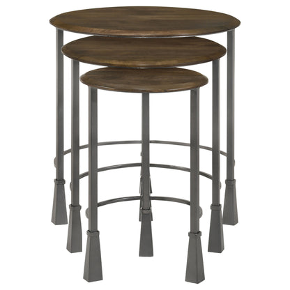 Deja 3-piece Round Nesting Table Set Natural and Gunmetal