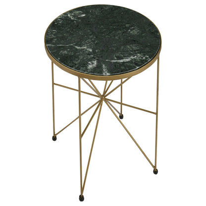 Eliska Round Green Marble Top Accent Side Table Antique Gold