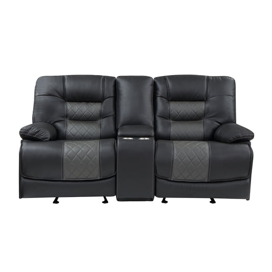 Homelegance Fabian 2 Tone Gray Glider Reclining Loveseat with Center Console 9388GRY-2