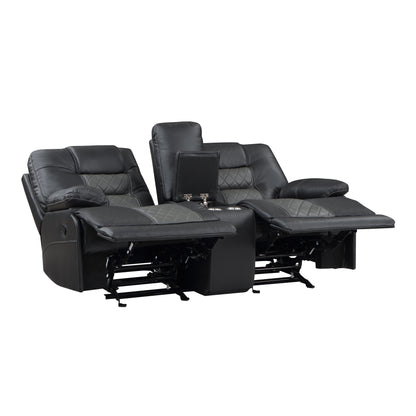 Homelegance Fabian 2 Tone Gray Glider Reclining Loveseat with Center Console 9388GRY-2