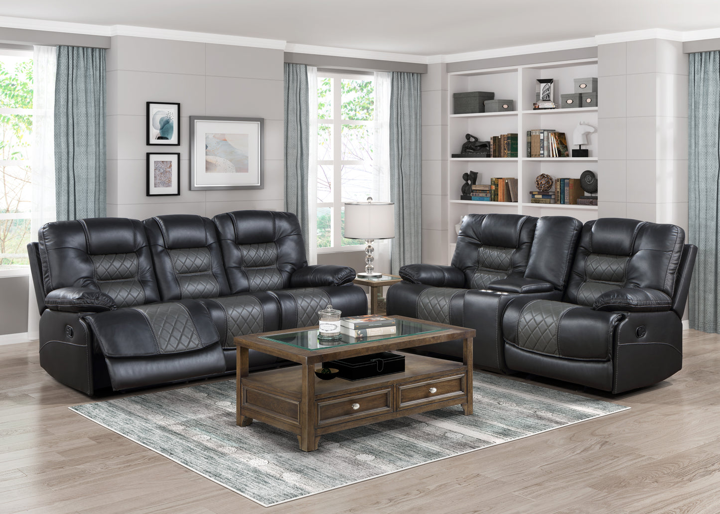 Homelegance Fabian 2 Tone Gray Glider Reclining Loveseat with Center Console 9388GRY-2