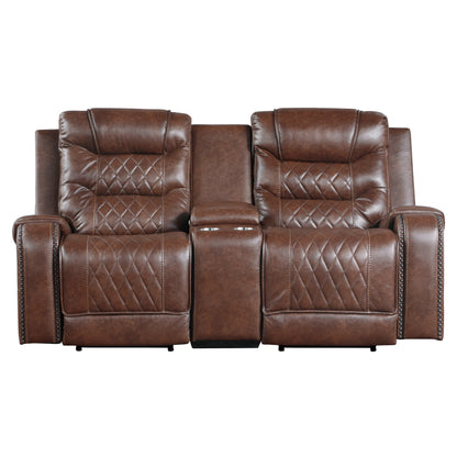 Homelegance Putnam Loveseat Power Reclining with Center Console in Brown 9405BR-2PW