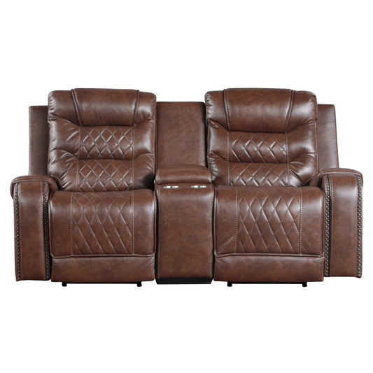Homelegance Putnam Loveseat Power Reclining with Center Console in Brown 9405BR-2PW