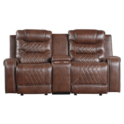 Homelegance Putnam Glider Reclining Loveseat with Center Console in Brown 9405BR-2