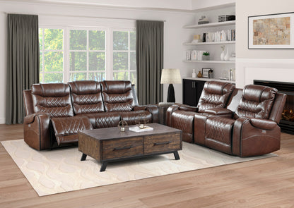 Homelegance Putnam Loveseat Power Reclining with Center Console in Brown 9405BR-2PW