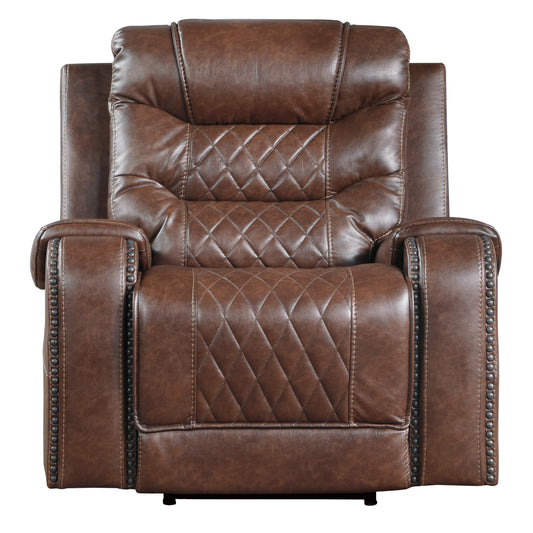 Homelegance Putnam Reclining Chair Power Recliner in Brown Faux Leather 9405BR-1PW