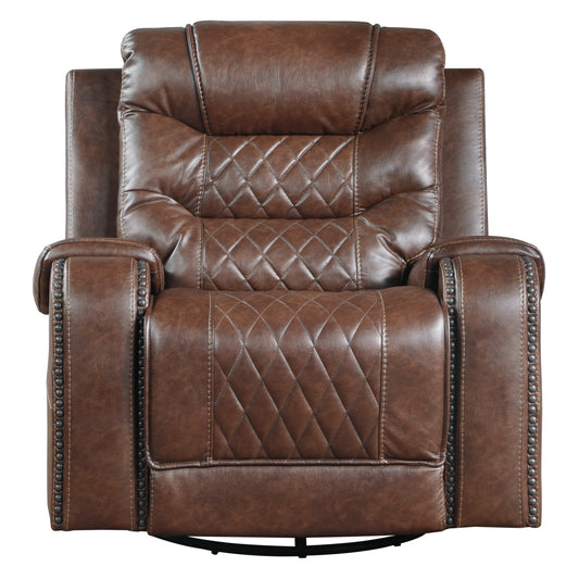 Homelegance Putnam Swivel Glider Reclining Chair in Brown Faux Leather 9405BR-1