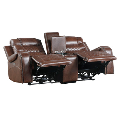 Homelegance Putnam Loveseat Power Reclining with Center Console in Brown 9405BR-2PW