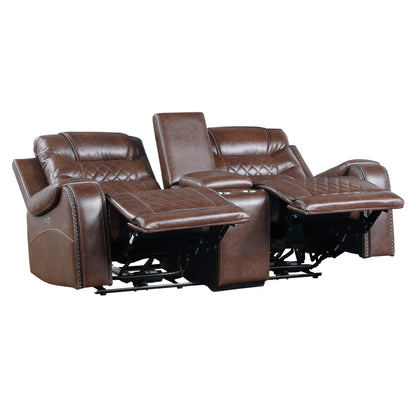 Homelegance Putnam Loveseat Power Reclining with Center Console in Brown 9405BR-2PW