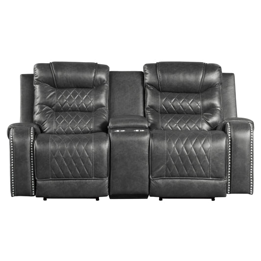 Homelegance Putnam Gray Power Reclining Loveseat with Center Console 9405GY-2PW