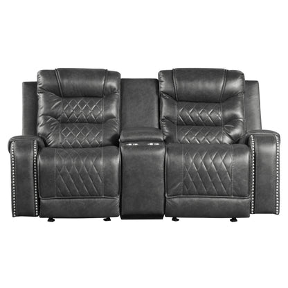 Homelegance Putnam Glider Reclining Loveseat with Center Console in Gray 9405GY-2