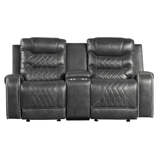 Homelegance Putnam Glider Reclining Loveseat with Center Console in Gray 9405GY-2