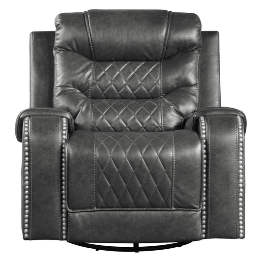Homelegance Putnam Swivel Glider Reclining Chair in Gray Faux Leather 9405GY-1