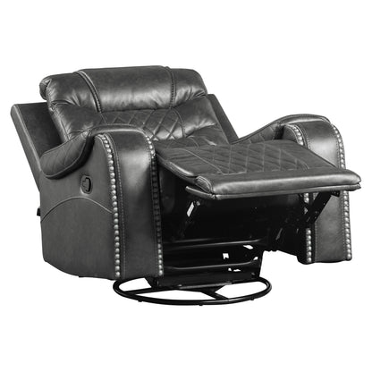 Homelegance Putnam Swivel Glider Reclining Chair in Gray Faux Leather 9405GY-1