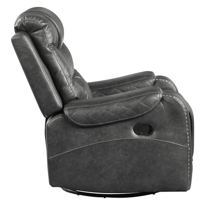 Homelegance Putnam Swivel Glider Reclining Chair in Gray Faux Leather 9405GY-1