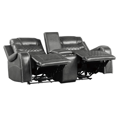 Homelegance Putnam Gray Power Reclining Loveseat with Center Console 9405GY-2PW