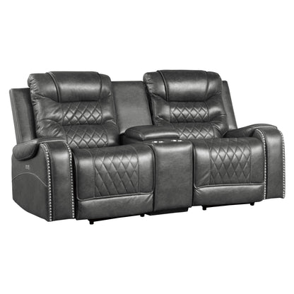 Homelegance Putnam Gray Power Reclining Loveseat with Center Console 9405GY-2PW