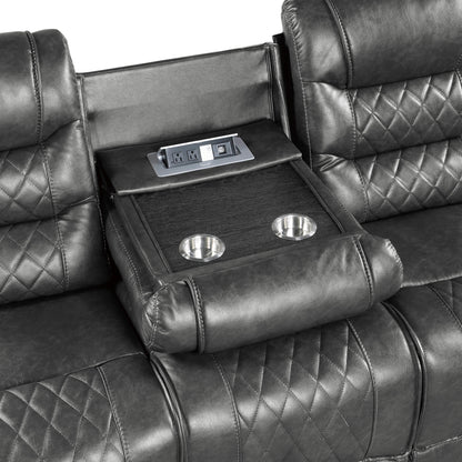 Homelegance Putnam Gray Faux Leather Double Reclining Sectional Sofa 9405GY-3