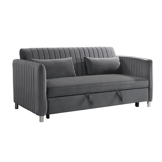 Homelegance Greenway Sofa in Luxurious Brown-Gray Velvet with Pull-Out Bed 9406BRG-3CL
