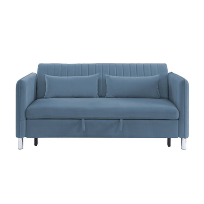 Homelegance Greenway Sectional Sofa Blue Velvet Convertible Sleeper 9406NBU-3CL