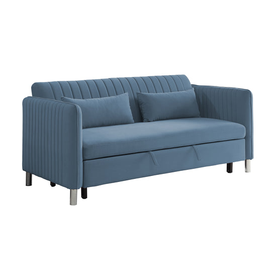 Homelegance Greenway Sectional Sofa Blue Velvet Convertible Sleeper 9406NBU-3CL