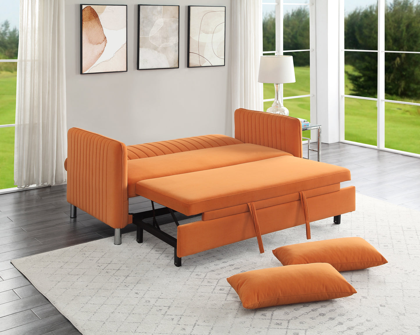 Homelegance Greenway Sectional Sofa in Luxurious Orange Velvet 9406RN-3CL