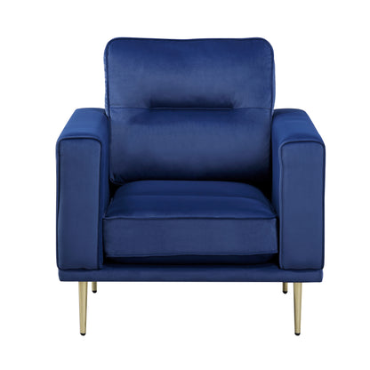 Homelegance Violetta Accent Chair in Blue Velvet with Gold Metal Legs 9417BUE-1