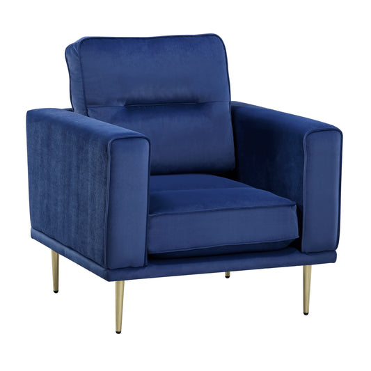 Homelegance Violetta Accent Chair in Blue Velvet with Gold Metal Legs 9417BUE-1