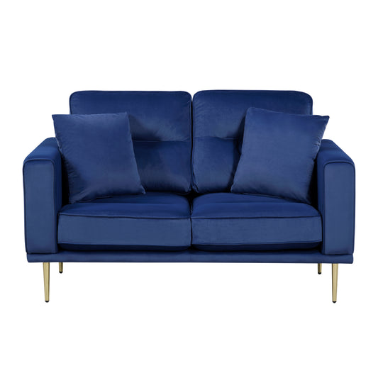 Homelegance Violetta Blue Velvet Loveseat with Gold Metal Legs 9417BUE-2