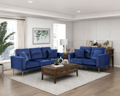 Homelegance Violetta Sectional Sofa in Luxurious Blue Velvet with Gold Legs 9417BUE-3