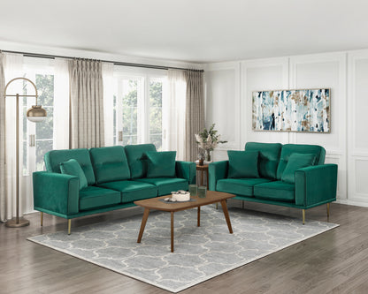 Homelegance Violetta Green Velvet Loveseat with Gold Metal Legs 9417GRN-2