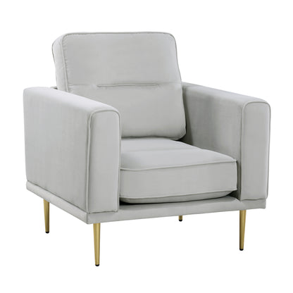 Homelegance Violetta Accent Chair in Gray Velvet with Gold Metal Legs 9417GRY-1