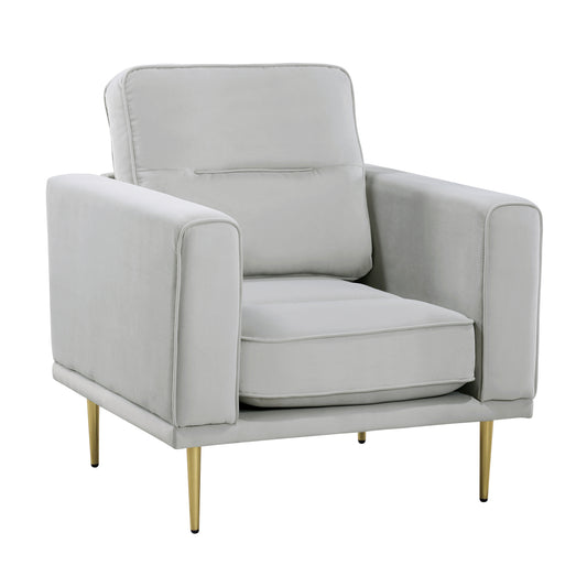 Homelegance Violetta Accent Chair in Gray Velvet with Gold Metal Legs 9417GRY-1