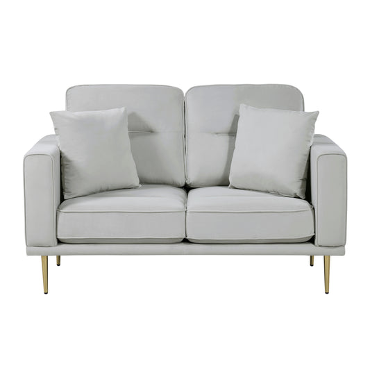 Homelegance Violetta Gray Velvet Loveseat with Gold Metal Legs 9417GRY-2