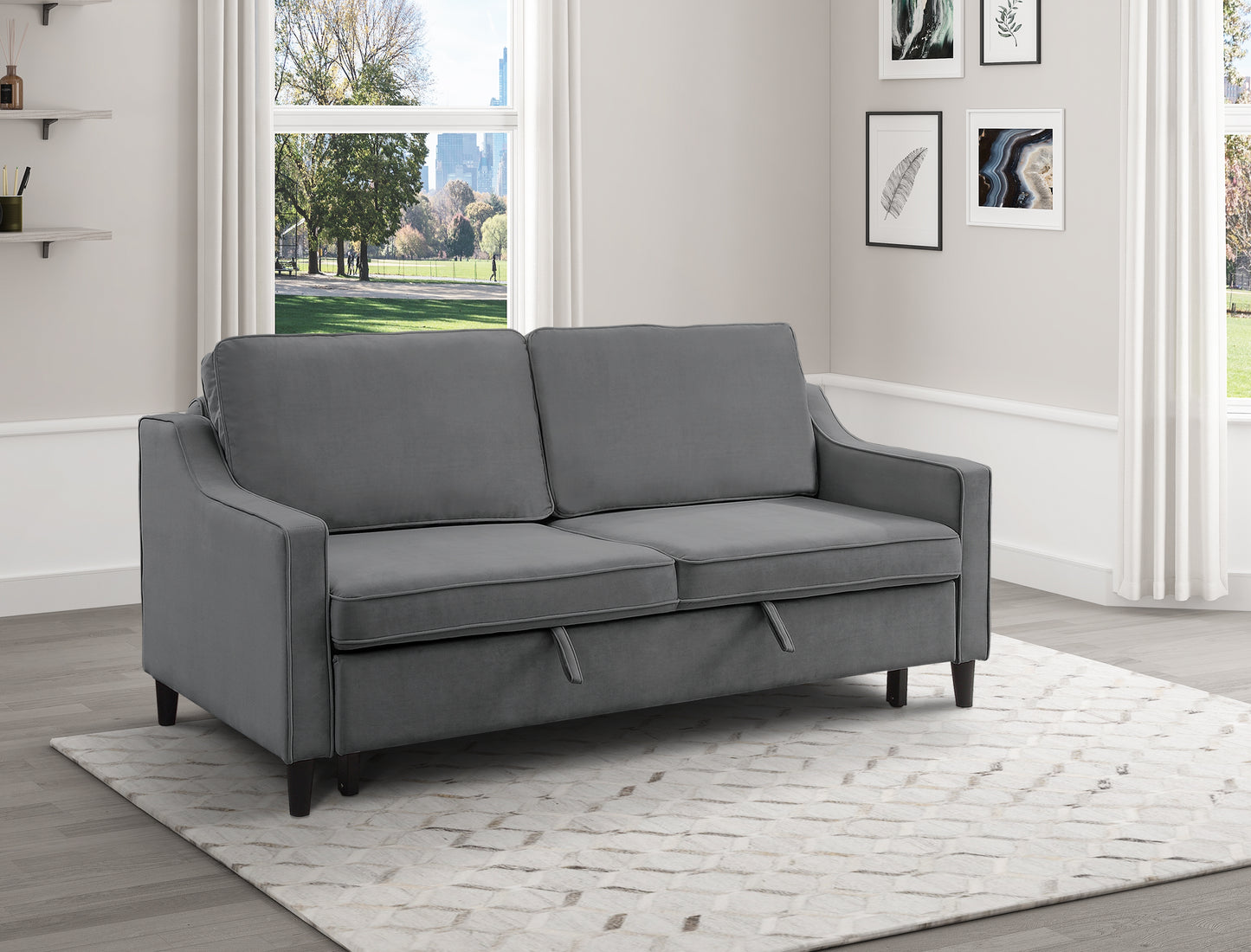 Homelegance Adelia Dark Gray Velvet Convertible Sofa with Pull-Out Bed 9428DG-3CL