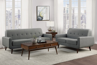 Homelegance Fitch Loveseat in Gray Textured Fabric with Tufted Detail 9433GY-2