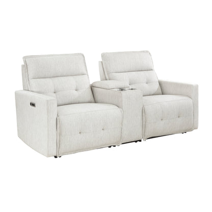 Homelegance Salida Loveseat Power Reclining with Center Console in White 9444HMP-2CNPWH