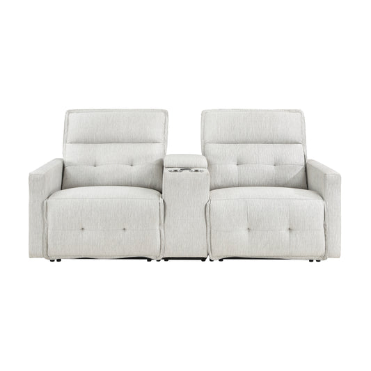 Homelegance Salida Loveseat Power Reclining with Center Console in White 9444HMP-2CNPWH