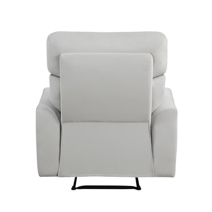 Homelegance Velvet Reclining Chair in Gray with Tab Pull Motion 9450GY-1