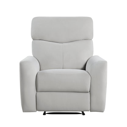 Homelegance Velvet Reclining Chair in Gray with Tab Pull Motion 9450GY-1