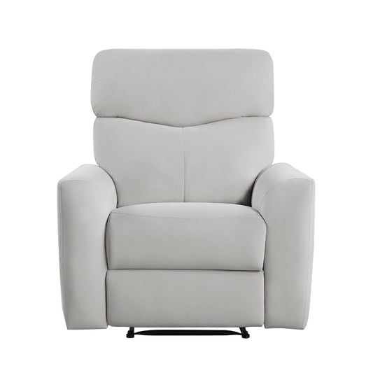 Homelegance Velvet Reclining Chair in Gray with Tab Pull Motion 9450GY-1