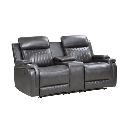 Homelegance Broomfield Loveseat Dark Gray Faux Leather Reclining 9456DG-2