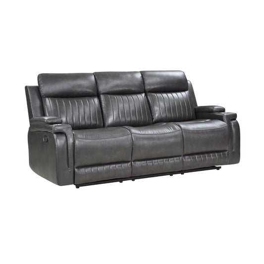 Homelegance Broomfield Gray Faux Leather Dual Reclining Sofa 9456DG-3
