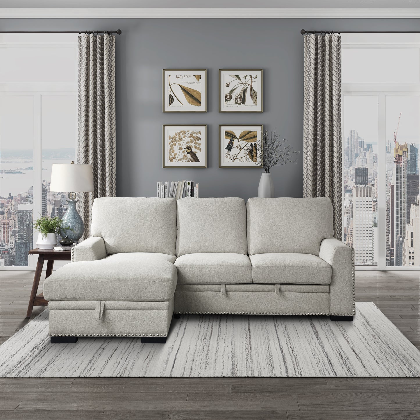 Homelegance Morelia Sectional Sofa Soft Beige with Pull-Out Bed and Storage 9468BE-2LC2R