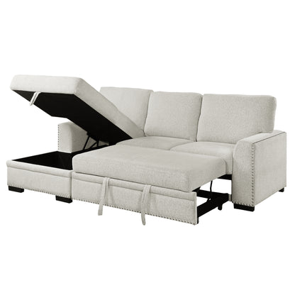 Homelegance Morelia Sectional Sofa Soft Beige with Pull-Out Bed and Storage 9468BE-2LC2R