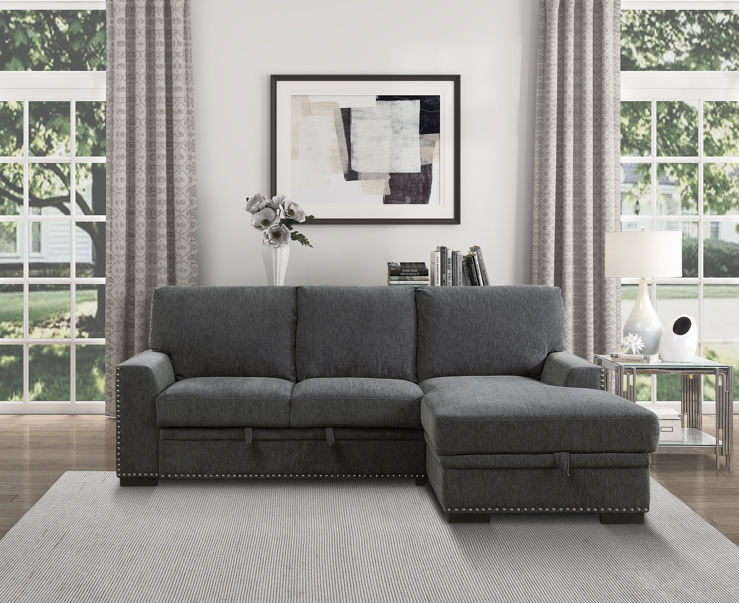 Homelegance Morelia Charcoal Sectional Sofa with Pull-Out Bed and Storage 9468CC-2RC2L