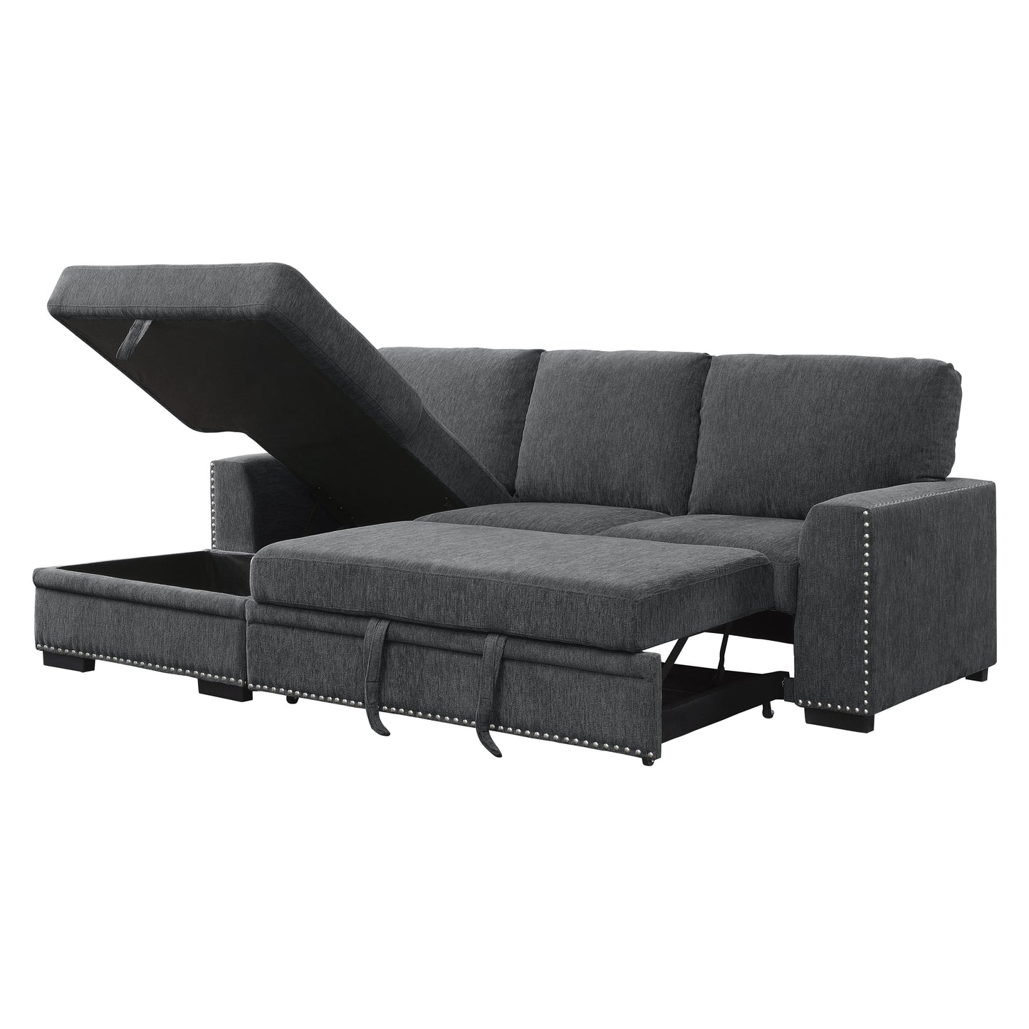 Homelegance Morelia Charcoal Sectional Sofa with Pull-Out Bed and Storage 9468CC-2LC2R