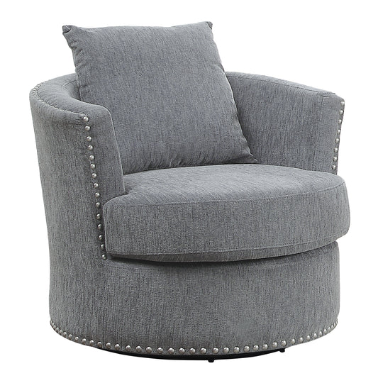 Homelegance Morelia Swivel Accent Chair in Gray Chenille with Nailhead Trim 9468DG-1
